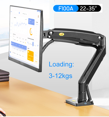 2022 new NB F100A Gas Spring Arm 22-35 inch Screen Desktop Monitor Holder 360 Rotate 3-12kgs Monitor Mount Arm with USB 3.0 Port ► Photo 1/6