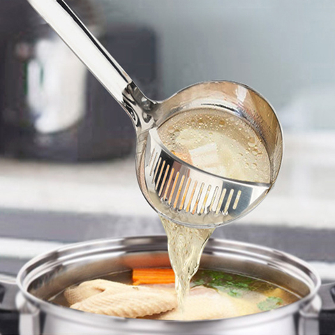 1Pcs 2 In 1 Long Handle Soup Spoon Stainless Steel Home Ladle Strainer Cooking Colander Kitchen Porridge Scoop Tableware Tool ► Photo 1/6