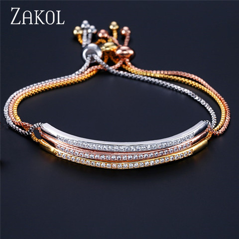 ZAKOL Top Bracelet & Bangle for Women Captivate Bar Slider Brilliant CZ Rose Gold Color Jewelry Pulseira Feminia FSBP2022 ► Photo 1/5