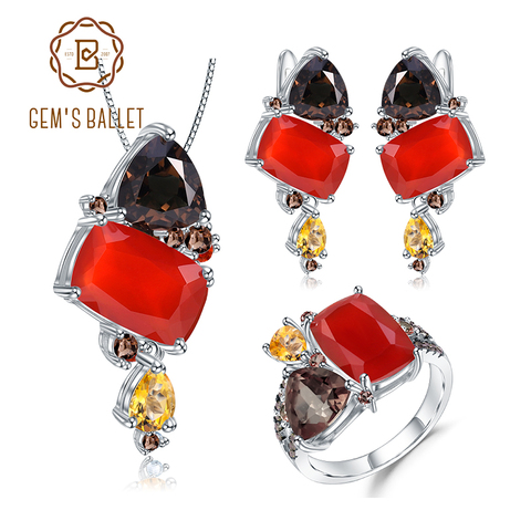 GEM'S BALLET Candy Irregular Fine Jewelry Natural Red Agate 925 Sterling Silver Ring Earrings Pendant Jewelry Set For Women ► Photo 1/6