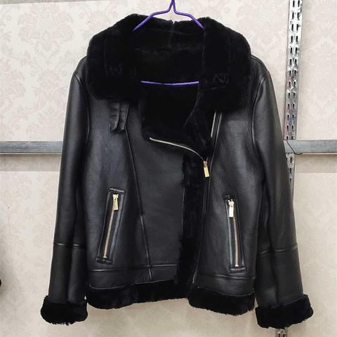 Women's Jacket of Real Fur Coats One Piece  Genuine Leather Sheepskin Winter Warm Black  Outwear C19 ► Photo 1/6