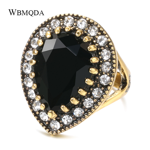 2022 Boho Big Black Stone Ring Antique Gold Mosaic Crystal Turkish Jewelry Vintage Red Wedding Rings For Women Accessories ► Photo 1/6