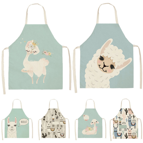 Alpaca llama Cactus Printed Cotton Linen Sleeveless Aprons Kitchen Women Pinafore Home Cooking Baking Waist Bib 53*65cm WQL0149 ► Photo 1/6