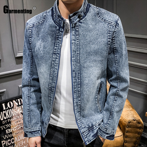 Garmenting Men Demin Jackets Trendy 2022 Autumn Winter Mandarin Collar Outerwear Zipper Up Demin Jacket Slim Fitted Male Clothes ► Photo 1/6