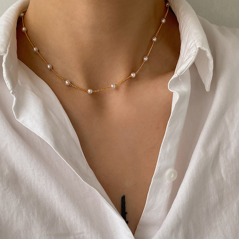 Simple Gothic Baroque Pearl Choker Necklace for Women Wedding Punk Bead Lariat Gold Color chocker Necklace Jewelry collier femme ► Photo 1/6