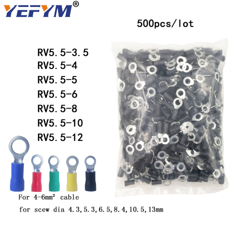 500PCS/pack ring crimp insulation terminal RV5.5-3.5 RV5.5-4 RV5.5-5 RV5.5-6 RV5.5-8 10 12 for 4-6mm2 wire cable connector ► Photo 1/6