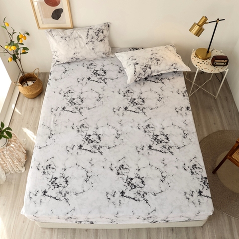 Bonenjoy 3 pcs Fitted Bed Sheet Marble Black and White Color Printed Queen Size Bed Sheets and Pillowcase drap housse 180x200 ► Photo 1/6