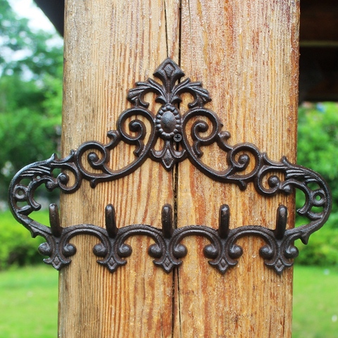 European Vintage Home Garden Decor Hollow Cast Iron Wall Hook With 5 Hangers ► Photo 1/6