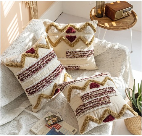 Luxury Moroccan Style Embroidery Cushion Cover Khaki Red Boho Style Ethnic Colorful Pillow Cover 45x45cm Sofa HomeDecoration ► Photo 1/6