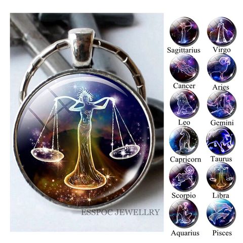 12 Constellations Keychain Constellation Key Rings Zodiac Sign Key Chain Pendant Jewelry Libra Aries Leo Fashion Birthday Gift ► Photo 1/6
