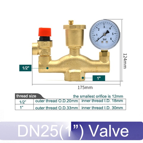 DN25 1” inch 3 Bar Brass Boiler Safety Valve Pressure Relief Boiler Automatic Exhaust valve pressure reducing valve With Gauge ► Photo 1/1