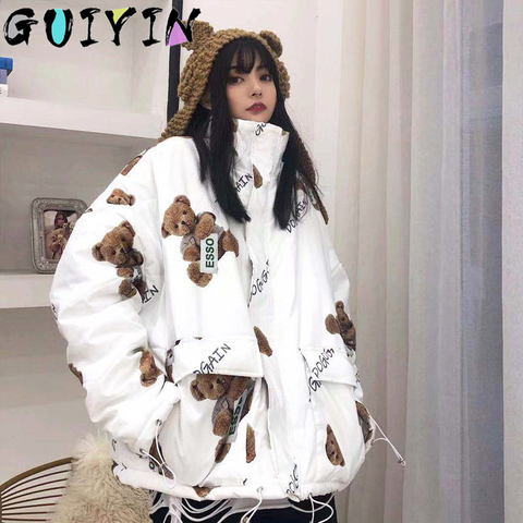 Winter Womens Wadded Parka Vintage Print Loose Japanese High Quality Hooded Large Fur Collar Women Clothing Fashion Coats Women ► Photo 1/6