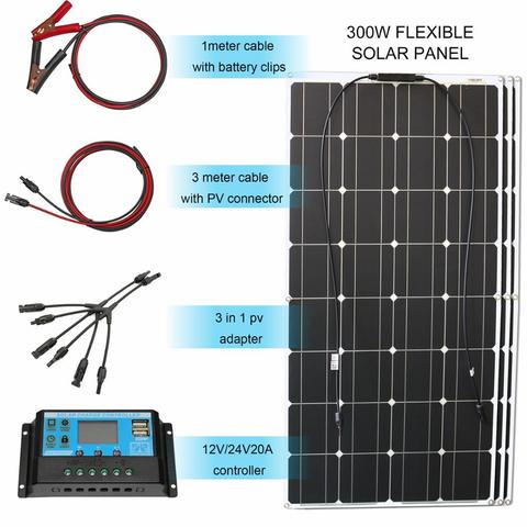 high quality 300w flexible solar panel kit charging for the 12v battery household appliances Easy to install ► Photo 1/6