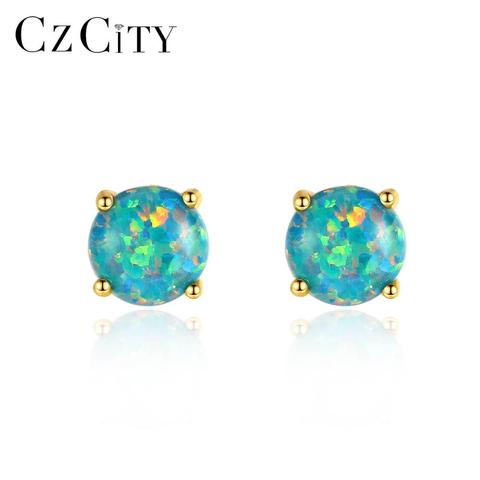 CZCITY Small Round Cute Fire Opal Stud Earrings for Women Fine Jewelry 925 Sterling Silver Boucle D'Oreille Femme Bijoux SE0239 ► Photo 1/6