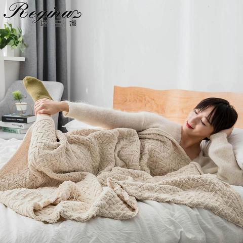 REGINA Super Soft Chenille Blanket Pure Color Pink White Gray Warm Sofa Throws Tassel Design Chunky Knit Throw Blanket For Bed ► Photo 1/6