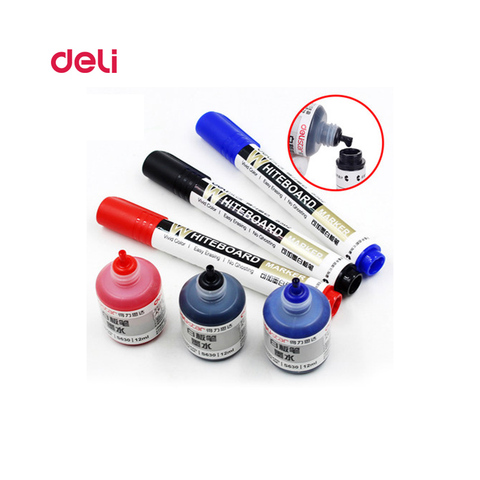 Deli Erasable Whiteboard Marker Pen 1 Pcs Blackboard 1 Ink Bottle Set Office Markers Dry Erase Blue Black Red Office Supplies ► Photo 1/6
