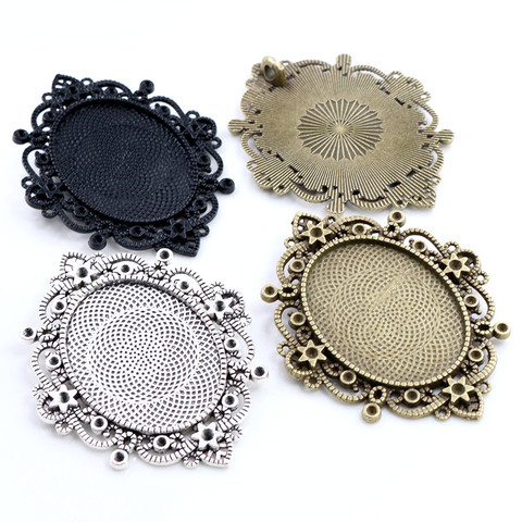 New Fashion 5pcs 30x40mm Inner Size Black Antique Silver and Bronze Pierced Style Cabochon Base Setting Charms Pendant ► Photo 1/4