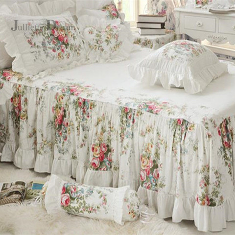 Top Floral print ruffle bedspread Quality 100% satin cotton bed cover bed sheet handmade coverlet bed skirt home bedclothes sale ► Photo 1/2