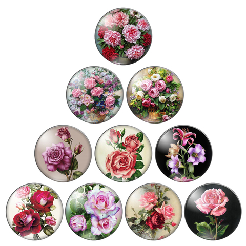 New love Beauty rose Vintage flowers  8mm/10mm/12mm/18mm/20mm Round photo glass cabochon demo flat back Making findings ZB0543 ► Photo 1/6