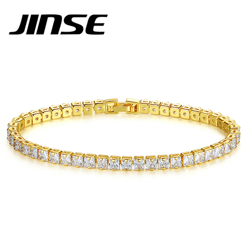 JINSE Cubic Zirconia Tennis Bracelet For Women Men Gold Color Iced Out Crystal Charm Tennis Bracelet Bangle male Bijoux Jewelry ► Photo 1/6