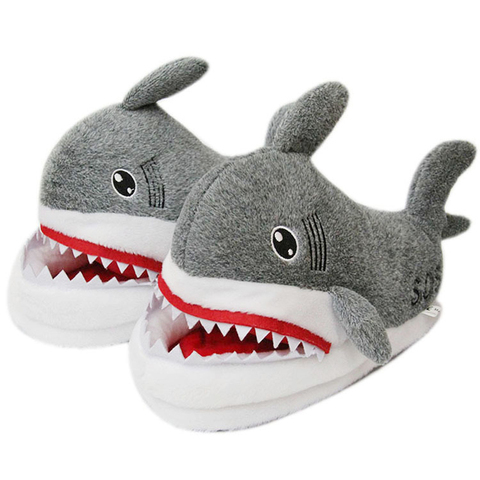 New Men’s Cartoon Shark Cotton Warm Shoes Men Women Indoor Home Winter Slippers Woman Cute Animal House Floor Flat Slides ► Photo 1/1