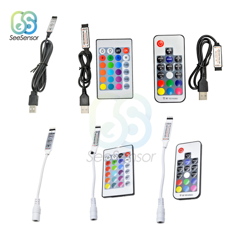 DC 5V 12V Volt RGB USB IR RF Remote Controller USB LED Strip Light 3 17 24 Key Remote Wireless for SDM3528 LED Strips ► Photo 1/6