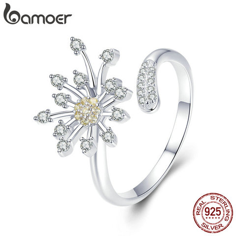 BAMOER Authentic 925 Sterling Silver Blooming Dandelion Love CZ Adjustable Rings for Women Wedding Engagement Jewelry SCR471 ► Photo 1/6