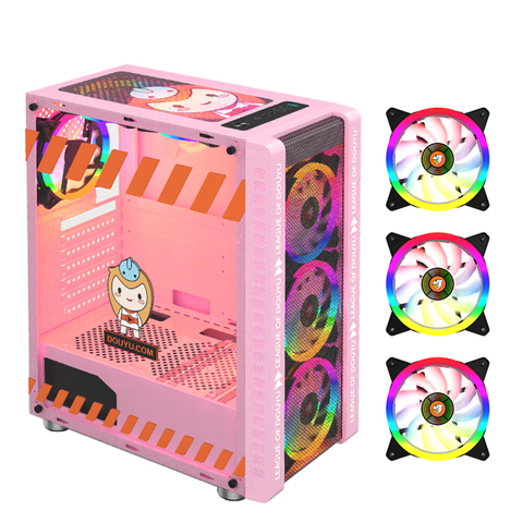 330-9 Gaming Computer Case Host Supports ATX MICROE ATX Motherboard 240mm Water Cooler Game Chassis Case RGB Pink for Gaming PC ► Photo 1/6