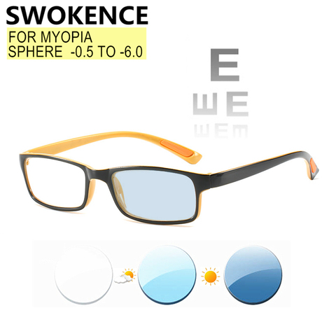 SWOKENCE Photochromic Anti Blue Ray Myopia Glasses Prescription -0.5 TO -6.0 Women Men Nearsighted Spectacles For Cylinder F109 ► Photo 1/6