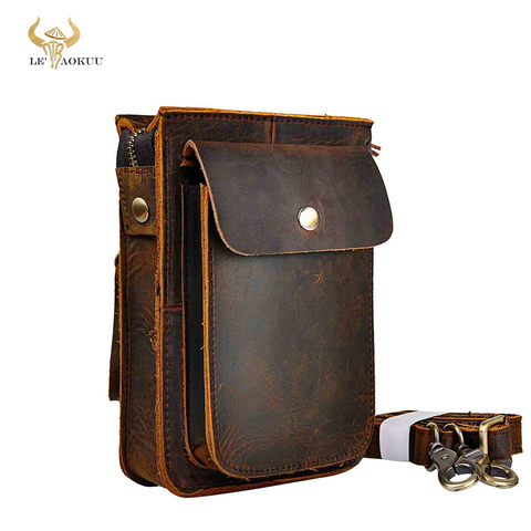 Crazy Horse Leather Multifunction Casual Daily Fashion Small Messenger One Shoulder Bag Designer Waist Belt Bag Phone Pouch 021 ► Photo 1/6