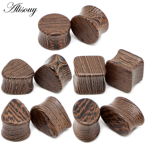 Alisouy 2pcs Double Flared Saddle Wooden Flesh Tunnel Stretcher Ear Expander Wooden Ear Plug Unique Body Piercing Punk Jewelry ► Photo 1/6