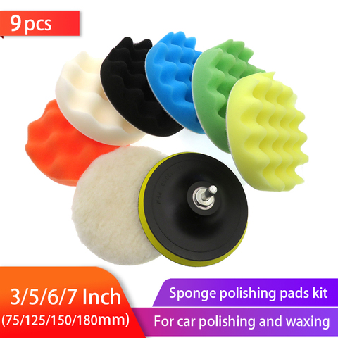 9pcs Buffing Sponge Pad Set 3/5/6/7 Inch Car Polishing Pad Kit Auto Buffing Waxing with M14 Drill Adaptor For Car Cleaning Tools ► Photo 1/6