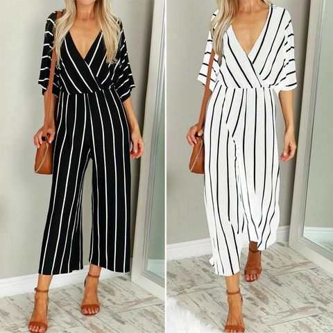 Retro Rompers Womens Girls Jumpsuit Women Summer Half Sleeve Striped Loose Overalls Jumpsuit Combinaison Femme Body Mujer hot ► Photo 1/6