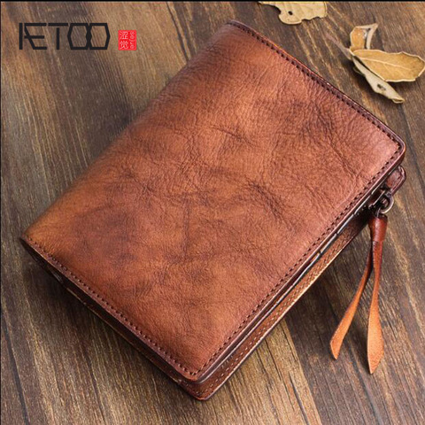 AETOO Handmade wallet men short vertical section soft leather men wallet young women vegetable tanned leather Vintage wallet ► Photo 1/6