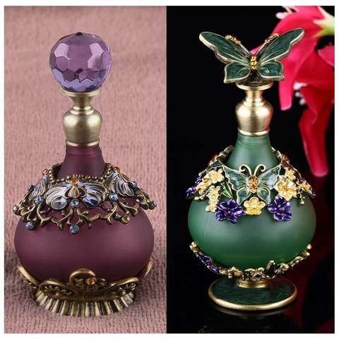 23ml Vintage Purple Diamond Cut / Antique Butterfly Empty Glass Perfume Bottle Dropper Women Girl Gift ► Photo 1/6