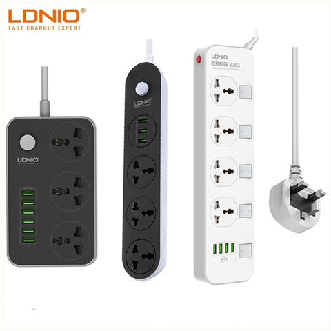 LDNIO 2022 EU/ UK/ US/ plug power board switch 4 sockets 4 USB Electrical Socket plug-in board 2M line cable surge protector ► Photo 1/6