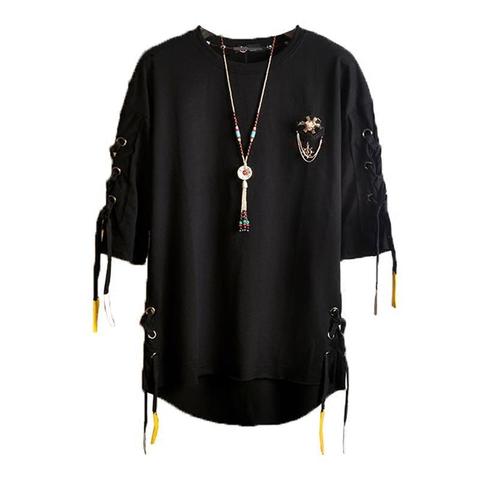 Idopy Korean Fashion Men`s Street Style Lace Punk Gothic Pullover Designer Steampunk Hem Hip Hop Sweatshirts Shirts Tees ► Photo 1/6