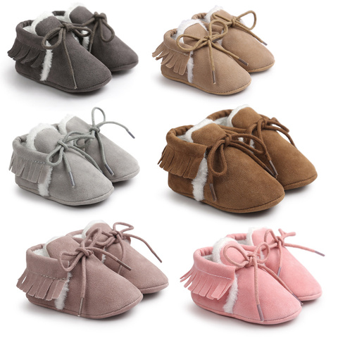 Baby Shoes Newborn Infant Boy Girl Winter Warm Fluff Fringe Suede Sofe Lace-up Toddler Baby Crib Crawl Shoes Casual Moccasins ► Photo 1/6