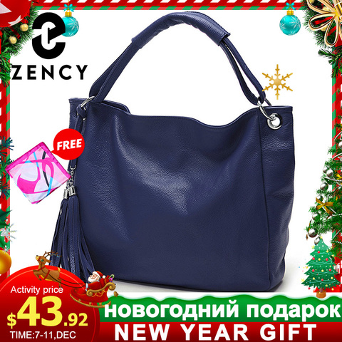 Zency 100% Soft Genuine Leather Tassel Women's Handbag Black White Ladies Shoulder Bags Messenger Satchel Crossbody Purse ► Photo 1/6