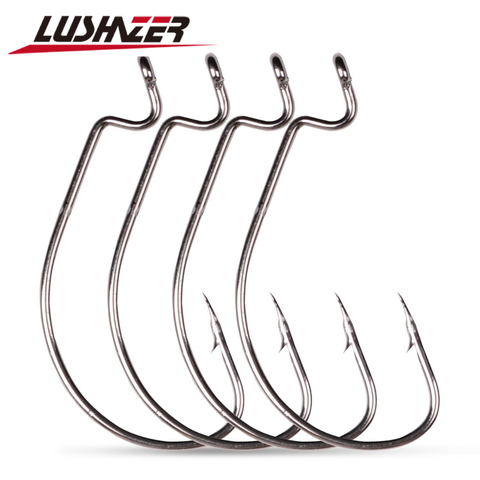 LUSHAZER 10pcs/lot Carbon Steel Fishing Hooks Jig Crank Big Bass Hook Lead Jig Head Crank Barbed Hook for Soft Fishing Lure ► Photo 1/6