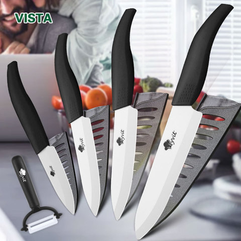 Ceramic Knives Kitchen knives 3 4 5 6 inch Chef knife Cook Set+peeler white zirconia blade Multi-color Handle High Quality ► Photo 1/6