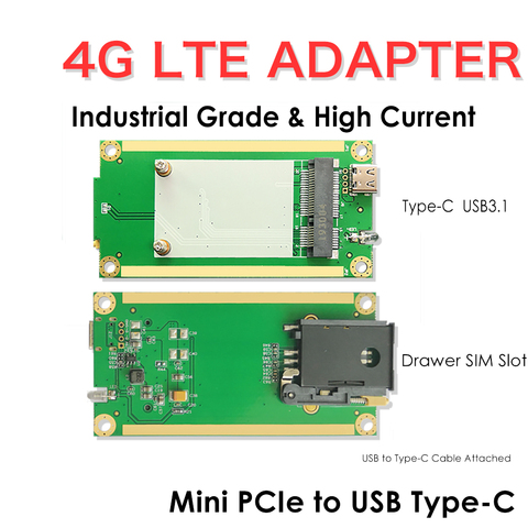 4G LTE Industrial Mini PCIe to USB Adapter(Type-C USB3.1) W/SIM Card Slot Type-C to USB Cable For WWAN/LTE 3G/4G Wireless Module ► Photo 1/4