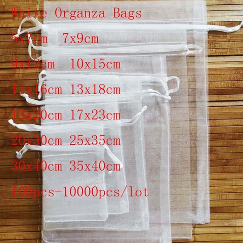 Wholesale 100 Pcs/lot White Drawstring Organza Bags&small Pouches Jewelry Package Bags Christmas Wedding Packaging Gift Bags ► Photo 1/3