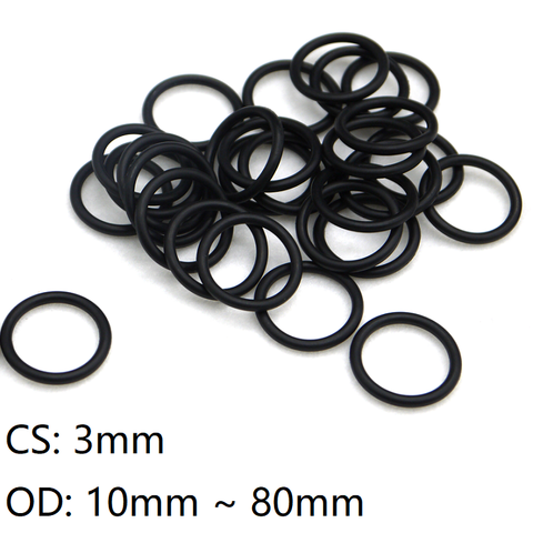 10pcs Black O Ring Gasket CS 3mm OD 10mm ~ 80mm NBR Automobile Nitrile Rubber Round O Type Corrosion Oil Resist Sealing Washer ► Photo 1/6