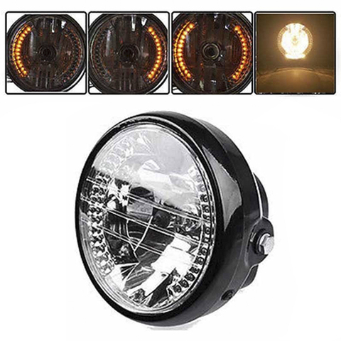 Universal 7 Inch Motorcycle Headlight H4 35W LED Head Lamp 9 Wires Turn Signal Light Mount Bracket Black ► Photo 1/6