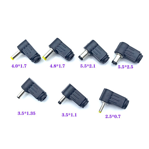 Free shipping5.5x2.5 5.5x2.1 4.8x1.7 4.0x1.7 3.5x1.35 3.5x1.1 2.5x0.7 mm Male DC Power Plug Connector Angle 90 degree L Shaped ► Photo 1/4