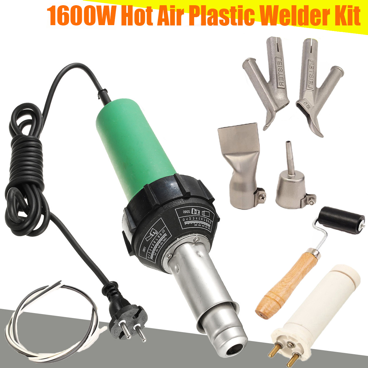 Nozzles Roller 1600W 220V Hot Air Torch Plastic Welding Gun Heat Welder Pistol 