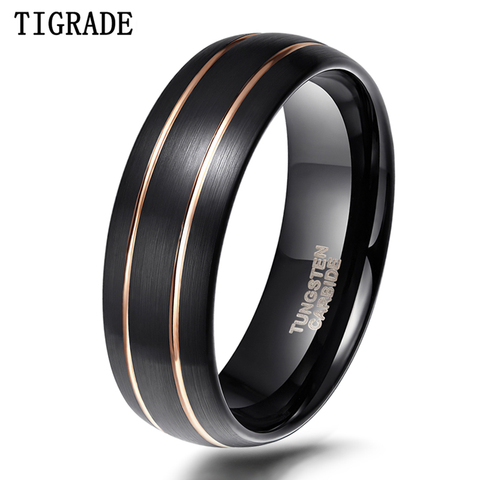 TIGRADE Tungsten Ring for Men Black With Gold Line 8mm Dome Comfort Fit Wedding Ring Jewelry Fashion Mens Quality Ring anel masc ► Photo 1/6