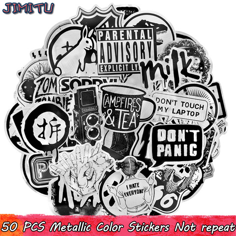 50 PCS Metallic Black and White Sticker Punk Funny Cool Sticker DIY for Laptop Motorcycle Bicycle Guitar Suitcase Skateboard Car ► Photo 1/6