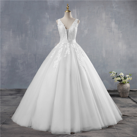 ZJ9149 2022 White Ivory Pink Champagne Wedding Dress Custom-made Plus Size Bridal Deep V neck Open Back ► Photo 1/6